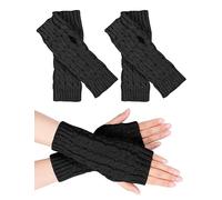 MELLIEX 2 Pairs Half Fingerless Gloves, Women's Pulse Warmer, Winter Knitted Gloves, Warm Short Half Hand Warmers, Unisex One Size - Black, Black