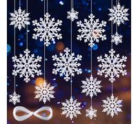 MELLIEX 24pcs Christmas Snowflake Ornaments, White Christmas Tree Ornaments Plastic Hanging Snowflake Decorations for Winter Christmas Tree Home Decor