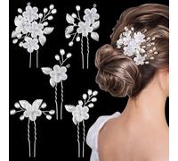MELLIEX 5 Pcs Bridal Hairpins, Pearl Rhinestone, Flower Hair Clips, Silver Jewelry Wedding Headpiece Hair Accessories for The Bride and Bridesmaid