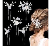 MELLIEX 5 Pcs Bridal Hairpins, Pearl Rhinestone, Flower Hair Clips, Silver Jewelry Wedding Headpiece Hair Accessories for The Bride and Bridesmaid - White