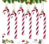 MELLIEX 6 Pieces Christmas Tree Candy Cane with Glitter Metallic Twisted Christmas Candy Cane Ornaments for Christmas Party with Ropes - Red