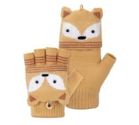 MELLIEX Kids Fingerless Gloves Convertible Flip Top Gloves Winter Warm Half Finger Mitten for Boy Girls 5-10 Years, Fox-Yellow