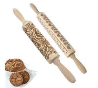 Mellifluous 2pcs Embossed Rolling Pin - Christmas Elk and Handmade Pattern, Laser Printing 3D Wooden DIY Kitchen Tool