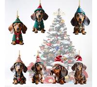 Mellifluous 7pcs Christmas Decorations Sausage Dog,Acrylic Sausage Dog,Dog for Christmas Decoration,Ornament Dachshund Christmas Tree,Santa Hat Small Christmas Ornaments