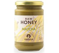 Mellona Raw Honey with Added Matcha, Unheated, Unfiltered & Unprocessed, Natural & Creamy, Wildflower Golden Honey, 400g