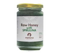 Mellona Raw Honey with Added Spirulina, Unheated, Unfiltered & Unprocessed, Natural & Creamy, Wildflower Golden Honey, 400g
