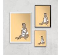 Mellow Meerkat Giclee Art Print - A3 - Wooden Frame