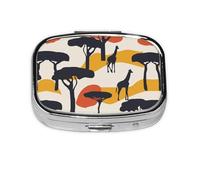 Mellow Orange Black Giraffe Printed Small Pill Case, Portable Metal Medicine Holder, Compact Jewelry Box for Purse