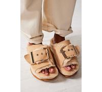 Mellow Shearling Slides by 4CCCCEES at Free People in Sand, Size: EU 37 - female