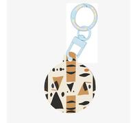 Mellow Tan Black Geo Stripe Print Round Acrylic Pet Tag, Dog Neck Pendant Tags for Pets Circular Dog Cat Collar Name Tags