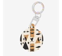 Mellow Tan Black Geo Stripe Print Round Acrylic Pet Tag, Dog Neck Pendant Tags for Pets Circular Dog Cat Collar Name Tags