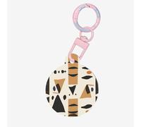 Mellow Tan Black Geo Stripe Print Round Acrylic Pet Tag, Dog Neck Pendant Tags for Pets Circular Dog Cat Collar Name Tags