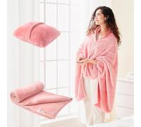 Mellowdy Shawl Blanket Pillow 2-in-1 with Sleeves for Office, Work, Home (Blossom Pink, 40x60) - Wearable Adult Snuggie Coat Poncho, Airplane Travel Set, Fleece Shoulder Wrap for Men and Women