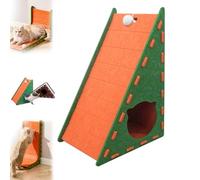 Mellowkin Cat Scratcher, Mellowkin Triangular Vertical Integrated Scratching Board with Cat Bed, Durable Easy to Clean and No Mess, Scratching Mat Playing Toy for Indoor (Orange Green)