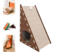 Mellowkin Cat Scratcher, Mellowkin Triangular Vertical Integrated Scratching Board with Cat Bed, Durable Easy to Clean and No Mess, Scratching Mat Playing Toy for Indoor (Beige Brown)