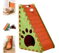 Mellowkin Cat Scratcher, Mellowkin Triangular Vertical Integrated Scratching Board with Cat Bed, Durable Easy to Clean and No Mess, Scratching Mat Playing Toy for Indoor (Green Orange A)