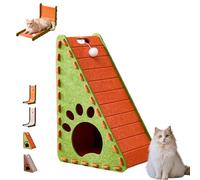 Mellowkin Cat Scratcher, Triangular Vertical Felt Cat Scratcher, L-Shaped Against The Wall Horizontal Cats Scratching Pads, Wear-Resistant Non-Shedding Climbing Mat (Green-Orange Triangle)