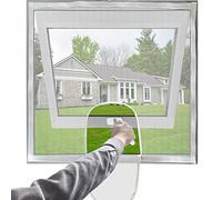 Mellroom Adjustable Window Screen Replacement kit DIY with Zipper Opening 120cm X 120cm,Fiberglass White can be Cut fits Smaller Size held by Adhesive Straps Easy to Open Windows,Keep Bug Mosquito Out