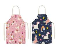 mellystore 2PCS Unicorn Apron Kids Apron for Kids Painting Children's Unicorn Apron kids Aprons for Cooking Girls Boys Kids Aprons for Cooking Baking Art Painting Gardening Black Pink 8-12 Years