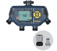 Melnor 65140AMZ 4 Zone Digital Timer, Black, Yellow | 65140AMZ | Programmable Water Timer | Hourly to Weekly Scheduling | 7-Day Rain Delay | Manual Watering