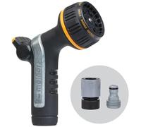 Melnor 65179AMZ Heavyweight Metal Thumb Control Nozzle w/Adpt Bundle, Black, Yellow, Multi-Pattern
