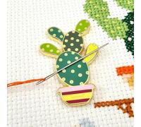 Meloca Designs Bunny Ears Cactus Needle Minder - Strong Rare-Earth Magnetic Needle Holder for Cross Stitch, Embroidery & Quilting - Enamel Cactus Stitching Accessory & Craft Gift