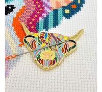 Meloca Designs Mandala Highland Cow Needle Minder - Strong Rare-Earth Magnetic Needle Holder for Cross Stitch, Embroidery & Quilting - Enamel Cow Stitching Accessory & Craft Gift