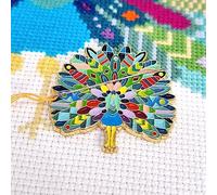 Meloca Designs Mandala Peacock Needle Minder - Rare-Earth Magnetic Needle Holder for Embroidery, Cross Stitch & Quilting - Enamel Peacock Sewing Accessory & Gift