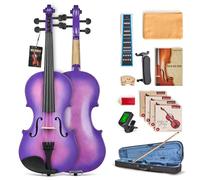 MeloCrest Prism Series 4/4 Purple Violin for Students - Stylish Gloss Finish, Ebony Parts, Complete Outfit with Tuner, Shoulder Pad, Extra Strings - Great Gift for Beginners (Purple)