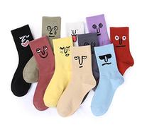 Meloday 10 PACK Crazy Funny Emotion Crew Socks Soft Cotton - 10 different fun designs and color per pack, Soothe, 4-9 UK