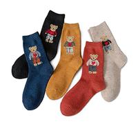 Meloday Bear Embroidery Cute Women's Ankle Socks Soft Cotton - 5 pairs per pack, Fox Embroidery, 5-10