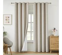 Melodieux 100% Blackout Beige Linen Textured Curtains 72 Inches Long for Bedroom, Living Room Thermal Insulated Light Blocking Grommet Drapes, Elegant Farmhouse Burlap Curtains 52x72 inch, 2 Panels