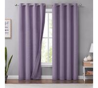 Melodieux 100% Blackout Curtains for Bedroom, Thermal Insulated Noise Reducing Linen Grommet Window Drapes for Living Room and Nursery, Purple, 50 x 96 Inch Length, 2 Panels