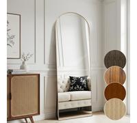Melodieux 147 x 44 cm Teak Arched Mirror - Aluminium Frame with Wood Look, Freestanding Hanging Wall Mounted Full Length Dressing Mirror for Living Room, Bedroom