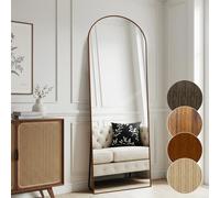 Melodieux 161 x 52 cm Walnut Arched Mirror - Aluminium Frame with Wood Look, Freestanding Hanging Wall Mounted Full Length Dressing Mirror for Living Room, Bedroom