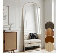 Melodieux 180 x 76 cm Teak Arched Mirror - Aluminium Frame with Wood Look, Freestanding Hanging Wall Mounted Full Length Dressing Mirror for Living Room, Bedroom