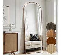 Melodieux 180 x 76 cm Walnut Arched Mirror - Aluminium Frame with Wood Look, Freestanding Hanging Wall Mounted Full Length Dressing Mirror for Living Room, Bedroom
