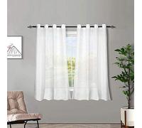 Melodieux 2 Panel Faux Linen Voile Net Curtains Semi Sheer Ring Top Drapes for Bedroom, Living Room, Window (White, 55 x 54 inch drop)