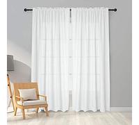 Melodieux 2 Panel Faux Linen Voile Net Curtains Semi Sheer Rod Pocket Drapes for Bedroom, Living Room, Window - White, 55 x 102 inch drop (140 x 260cm)