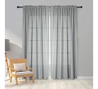 Melodieux 2 Panel Faux Linen Voile Net Curtains Semi Sheer Rod Pocket Drapes for Bedroom, Living Room, Window - Grey, 55 x 54 inch drop (140 x 137cm)