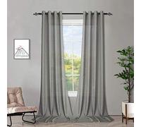 Melodieux 2 Panel Window Curtains with Tiebacks - Faux Linen Voile Net Curtains Semi Sheer Ring Top Drapes for Bedroom, Living Room, Window - Grey, 55 x 69 inch drop (140 x 175cm)