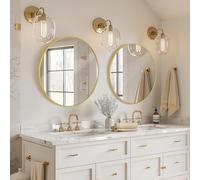 Melodieux 2 Pcs Round Wall Mirror 40cm Gold Circle Home Decorative Hanging Wall Mounted Vanity Mirror for Bathroom Hallway Bedroom Living Room