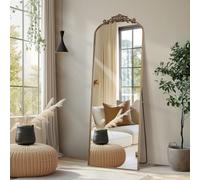 Melodieux Arched Floor Traditional Vintage Full Length Mirror 44x146 CM Ornate Baroque Free Standing Mirror Wall Mountable for Entryway Hallway Bedroom Living room Bronze
