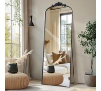 Melodieux Arched Floor Traditional Vintage Full Length Mirror 76x180 CM Ornate Baroque Free Standing Mirror Wall Mountable for Entryway Hallway Bedroom Living room Black