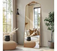 Melodieux Arched Floor Traditional Vintage Full Length Mirror 76x180 CM Ornate Baroque Free Standing Mirror Wall Mountable for Entryway Hallway Bedroom Living room Gold
