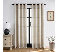 Melodieux Beige Linenlook Curtains Eyelet for Bedroom Living Room, 66 x 72 Drop