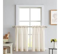 Melodieux Beige Semi Sheer Tier Curtains 45 Inch Length for Kitchen Cafe Bedroom Small Windows, Linen Look Rod Pocket Short Curtain Tiers Voile Drapes, 2 Panels