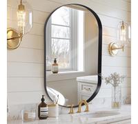 Melodieux Black Bathroom Vanity Mirror for Wall, 55x75 cm Metal Framed Wall Mirror Oval, Decorative Mirror for Bedroom Living Room Entryway Horizontally or Vertically