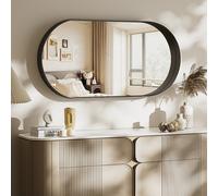 Melodieux Black Bathroom Vanity Mirror for Wall, 55x75 cm Metal Framed Wall Mirror Oval, Decorative Mirror for Bedroom Living Room Entryway Horizontally or Vertically