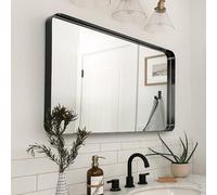 Melodieux Black Bathroom Vanity Mirror for Wall, 60x90 cm Metal Framed Wall Mirror Rectangle, Decorative Mirror for Bedroom Living Room Entryway Horizontally or Vertically